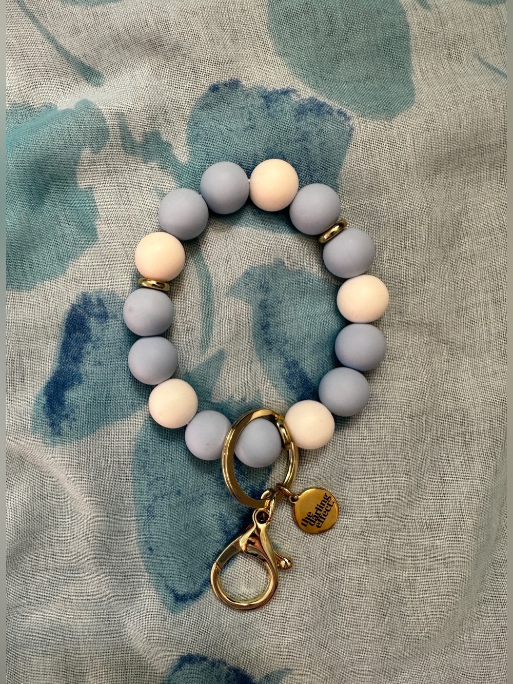 The Darling Effect Blue & White Beaded Key Ring with Gold Hardware